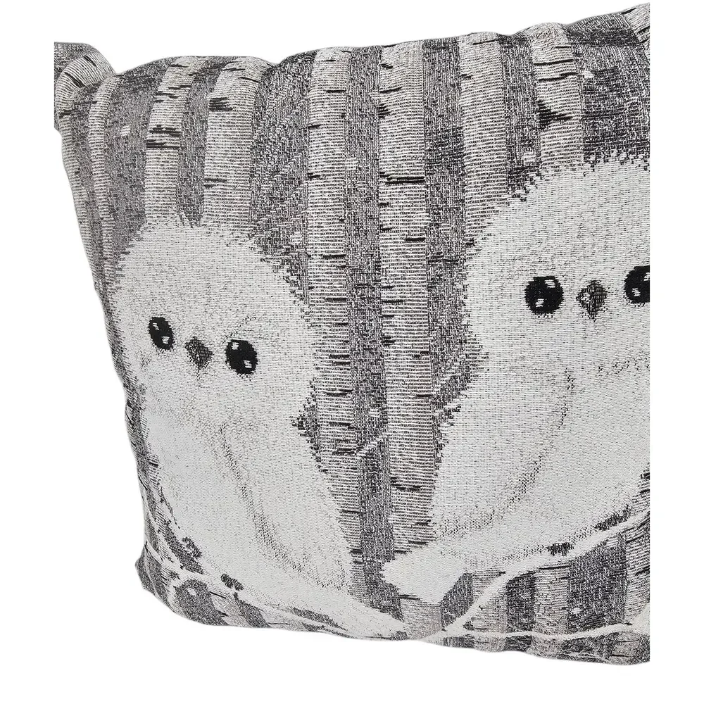 Snowy Owl Plush Figurine and Woven Birch Tree Throw Pillow Woodland‎ Decor Set